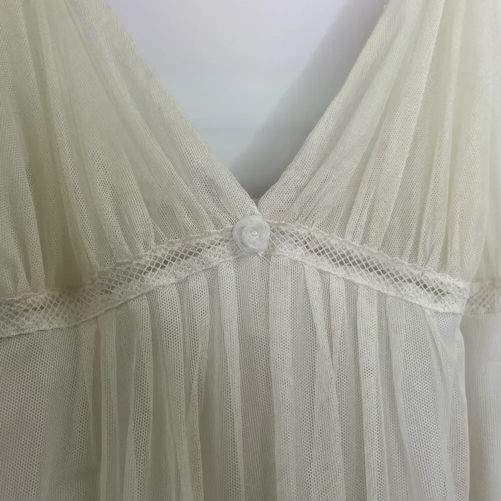 Oscar de la Rental Pink Label ivory sheer chemise night slip Small embroidered